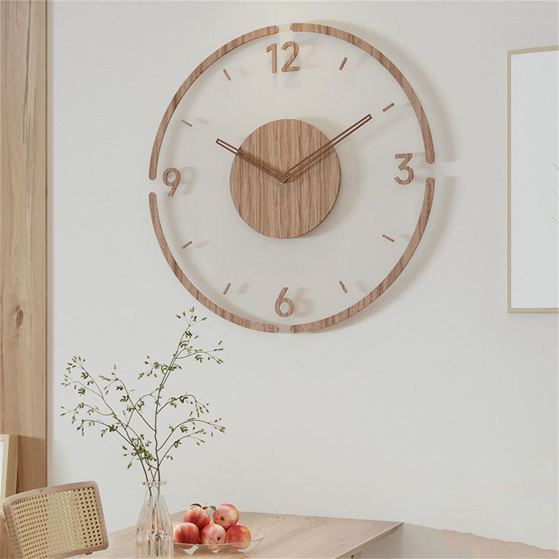 OUIN Wanduhr 35 cm Wanduhr aus Massivholz, dekorative Wanduhr für das Wohnzimmer