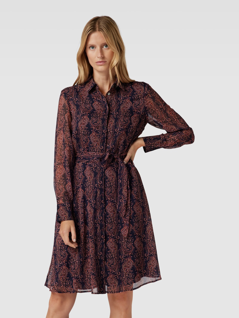 Knielanges Kleid mit Bindegürtel in marineblau