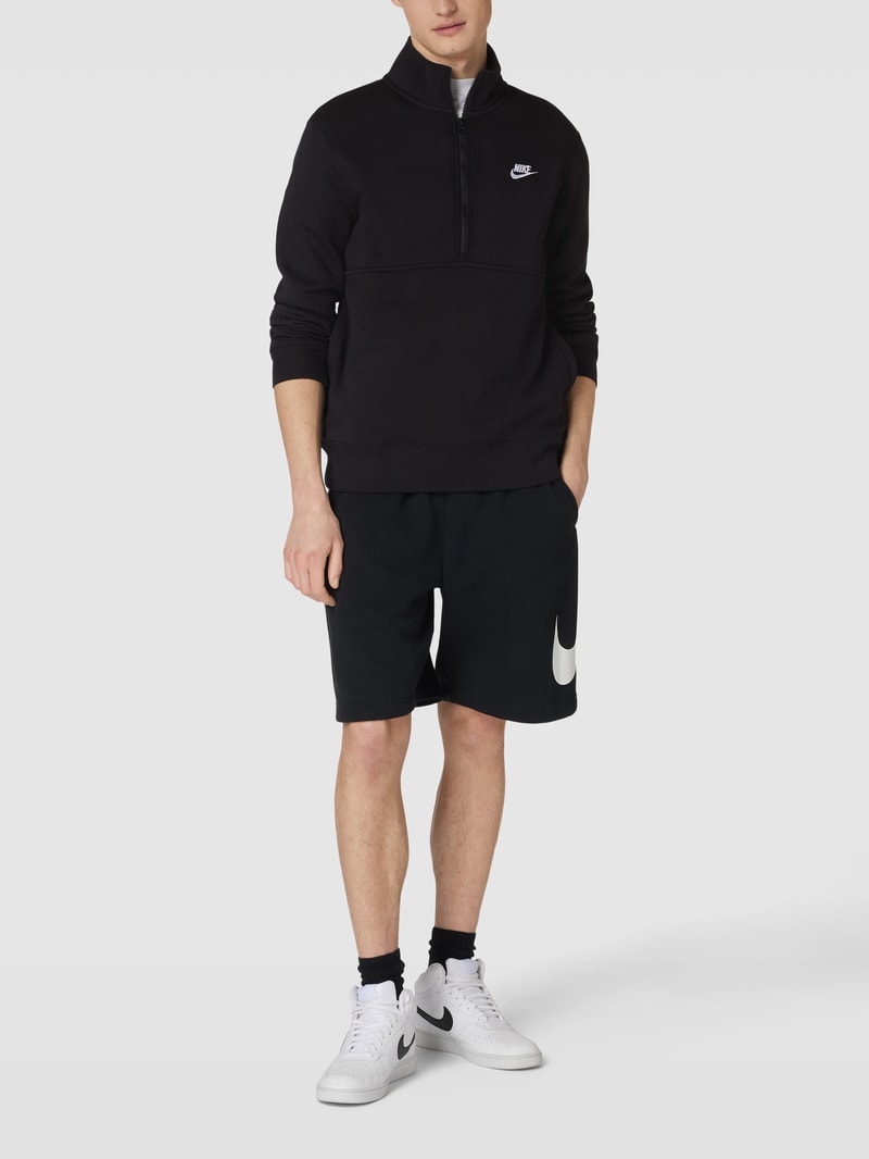 Sweatshirt mit kurzem Reißverschluss Modell 'CLUB' in schwarz