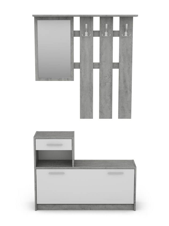 byLiving Garderoben-Set TAMINA in Beton-Optik / Weiß - (B) 97 x (H) 190 x (T) 25 cm günstig kaufen onesize