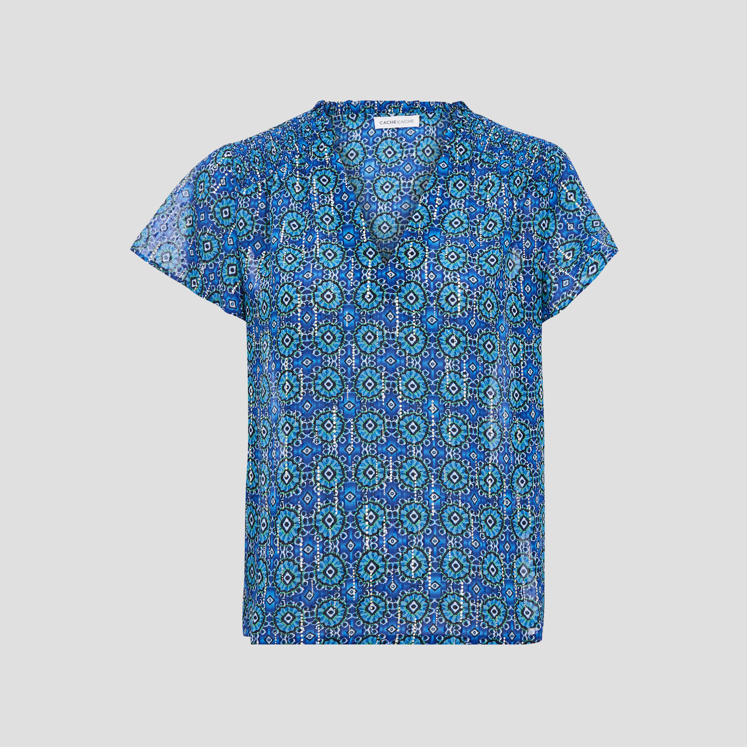 Blouse avec manches courtes bleu femme | Cache Cache