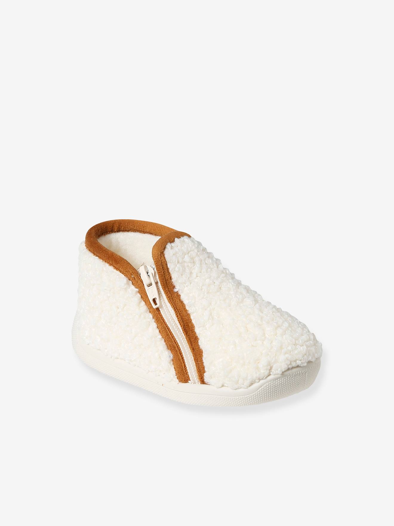 Vertbaudet Baby Krabbelschuhe aus Plüsch - wollweiß