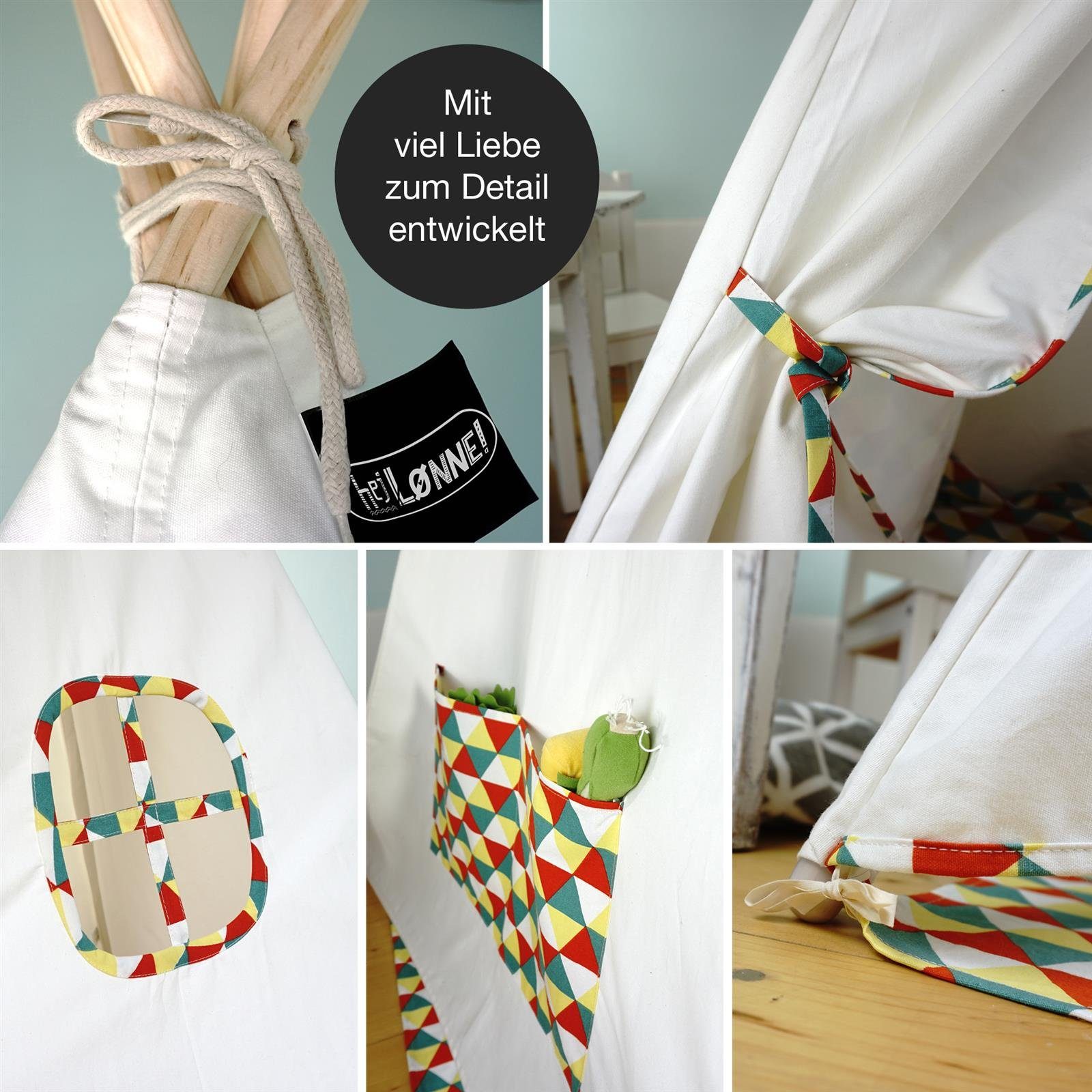 Hej Lønne Tipi-Zelt Tipi Zelt für Kinder farbige Bemusterung Kinderzel, (6er Set)