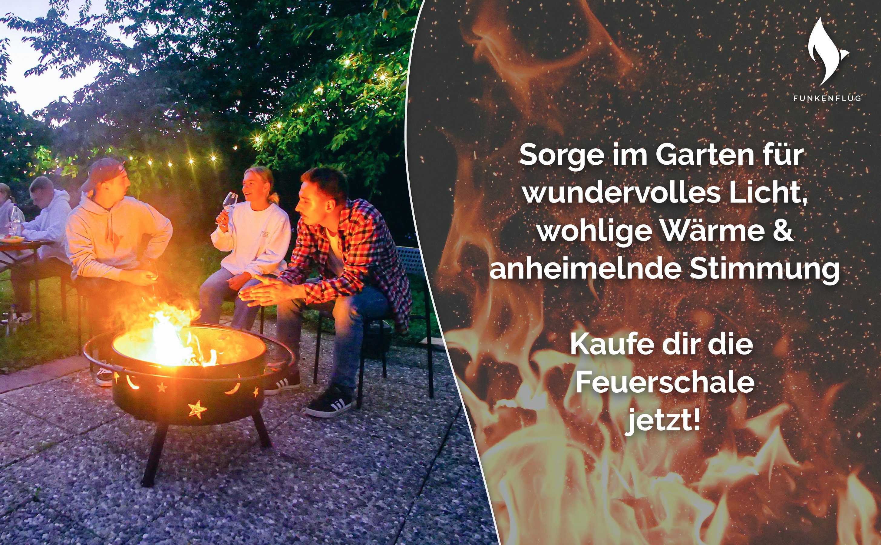 Funkenflug Feuerschale Feuerschale mit Funkenschutz in atemberaubender Mond und Sterne Optik, (Feuerschale inkl. Grillzubehör, Feuerkorb mit Grillrost & Grill Abdeckhaube), - Feuerstelle für geselliges Ambiente -