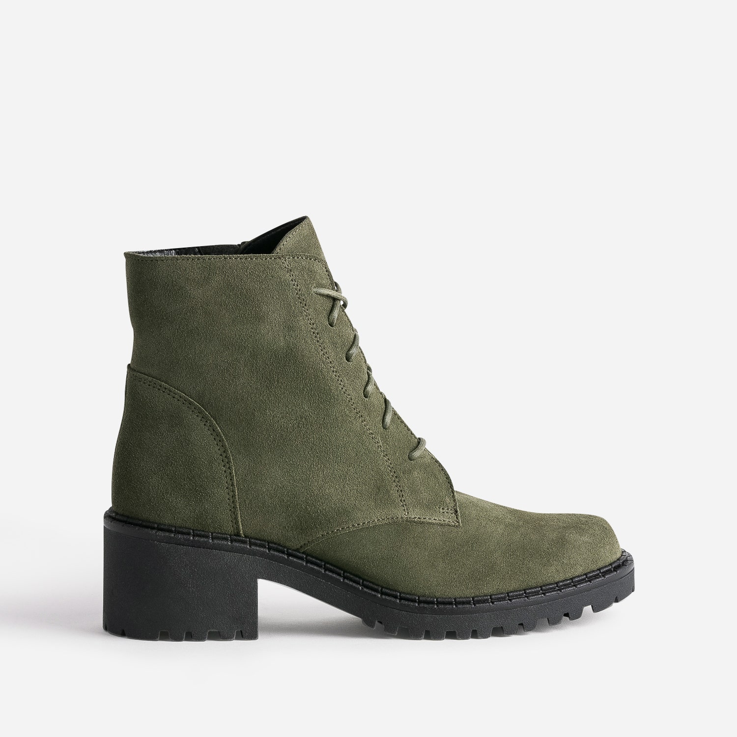 Bottine éco-conçue kaki cuir velours semelle crantée