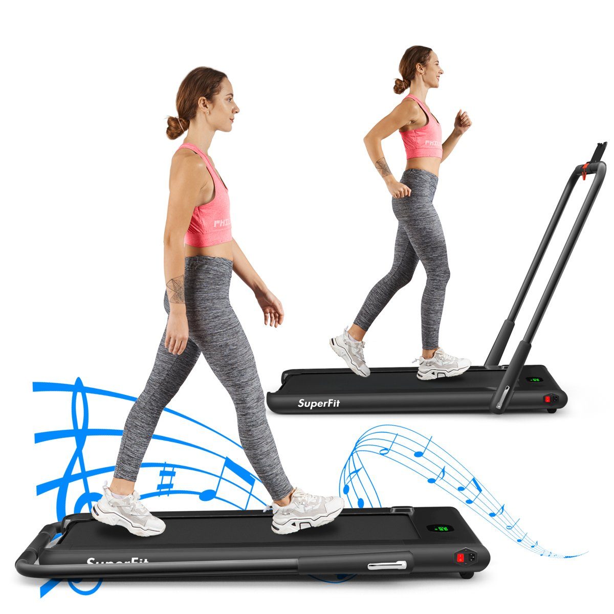 COSTWAY Laufband 2 in 1 Elektrisches Laufband, mit Fernbedienung, App-kontrolliert, LED, bis 120kg