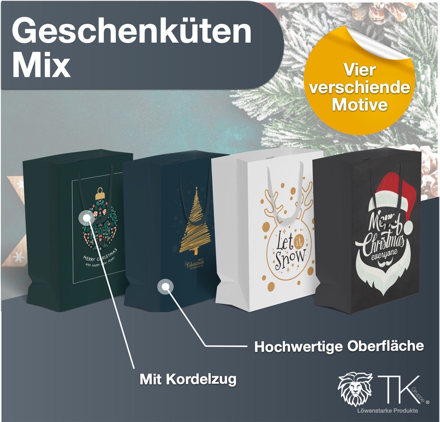 TK Gruppe Geschenkpapier 12x XXL Weihnachtstaschen Geschenktüten Geschenktaschen Modern