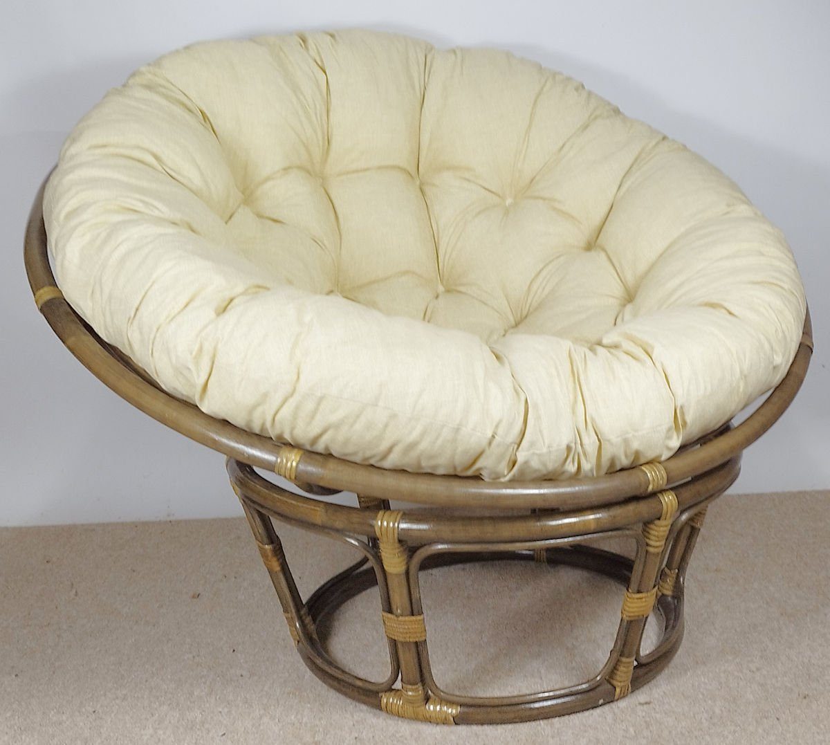 Rattani Rattanstuhl Rattan Papasan Sessel inkl. hochwertigen Polster D 110 cm darkbrown