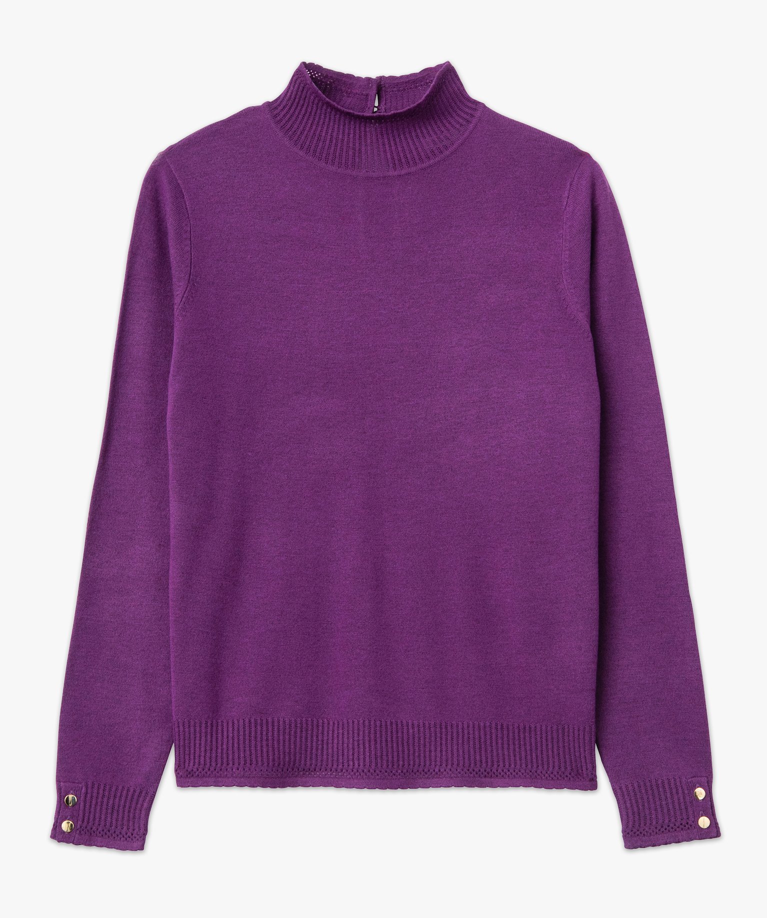 Pull fin à col montant avec boutons métalliques femme violet | GEMO