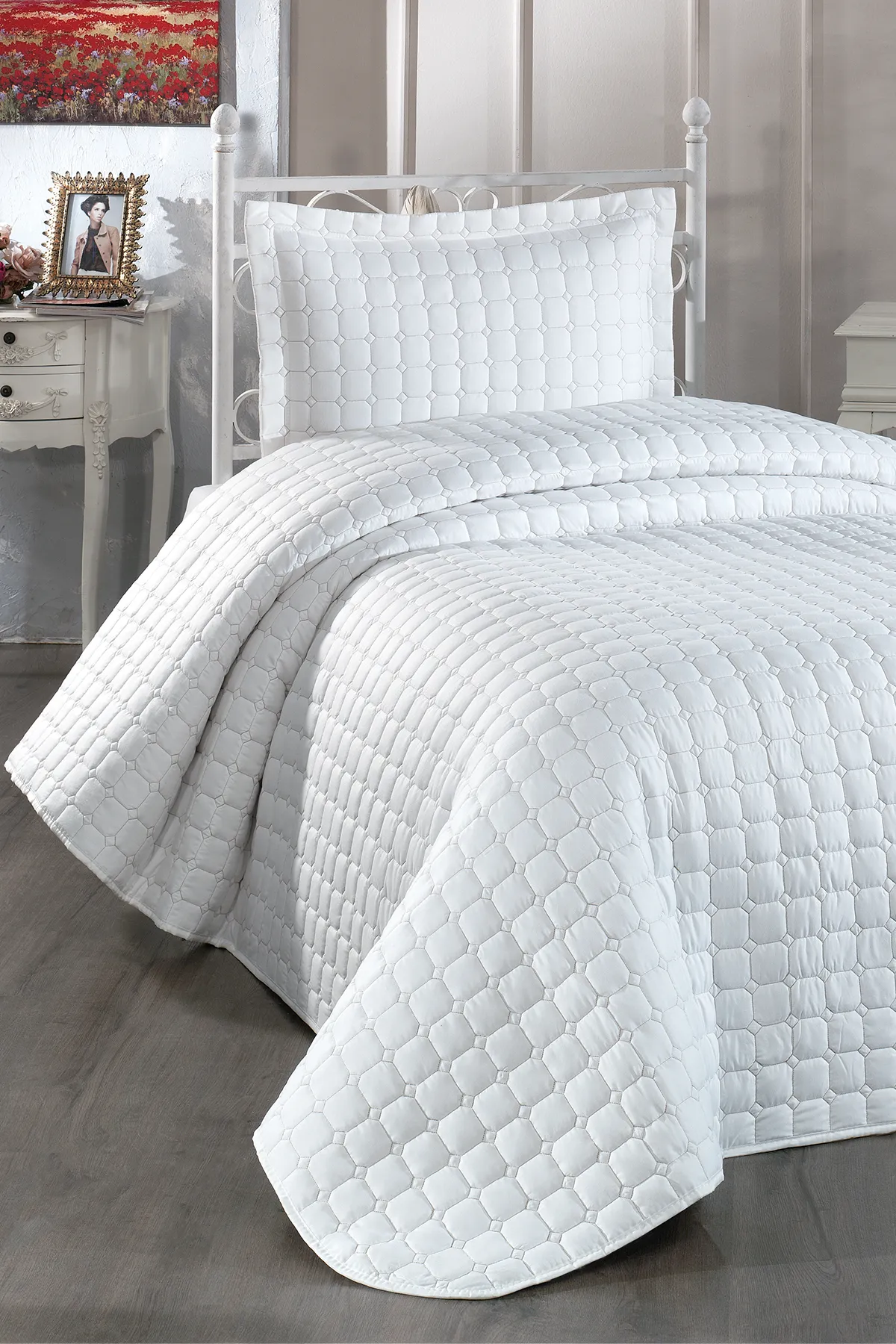 Çeyiz Diyarı  Estiva Tagesdecke für Einzelbett, Creme