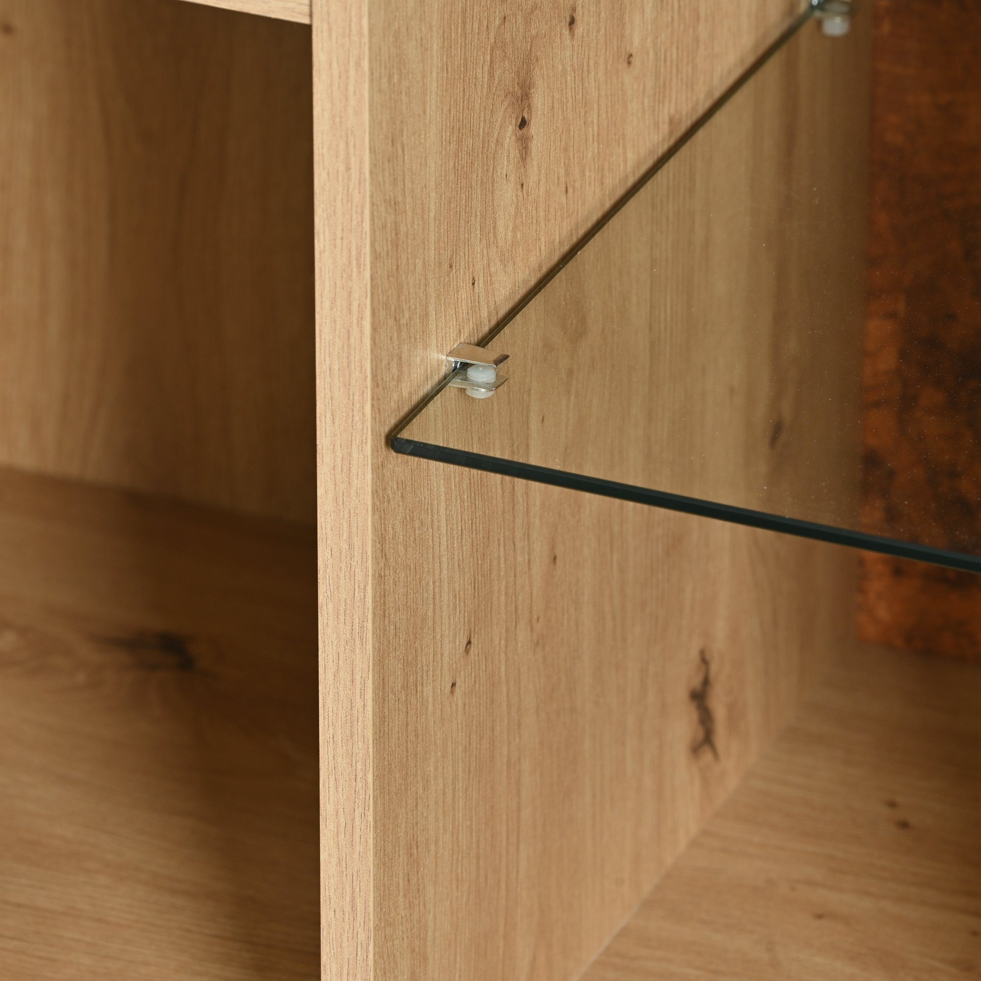 Merax Sideboard mit LED-Beleuchtung und Glasablagen, Kommode Holz mit großem Stauraum und verstellbare Einlegeböden