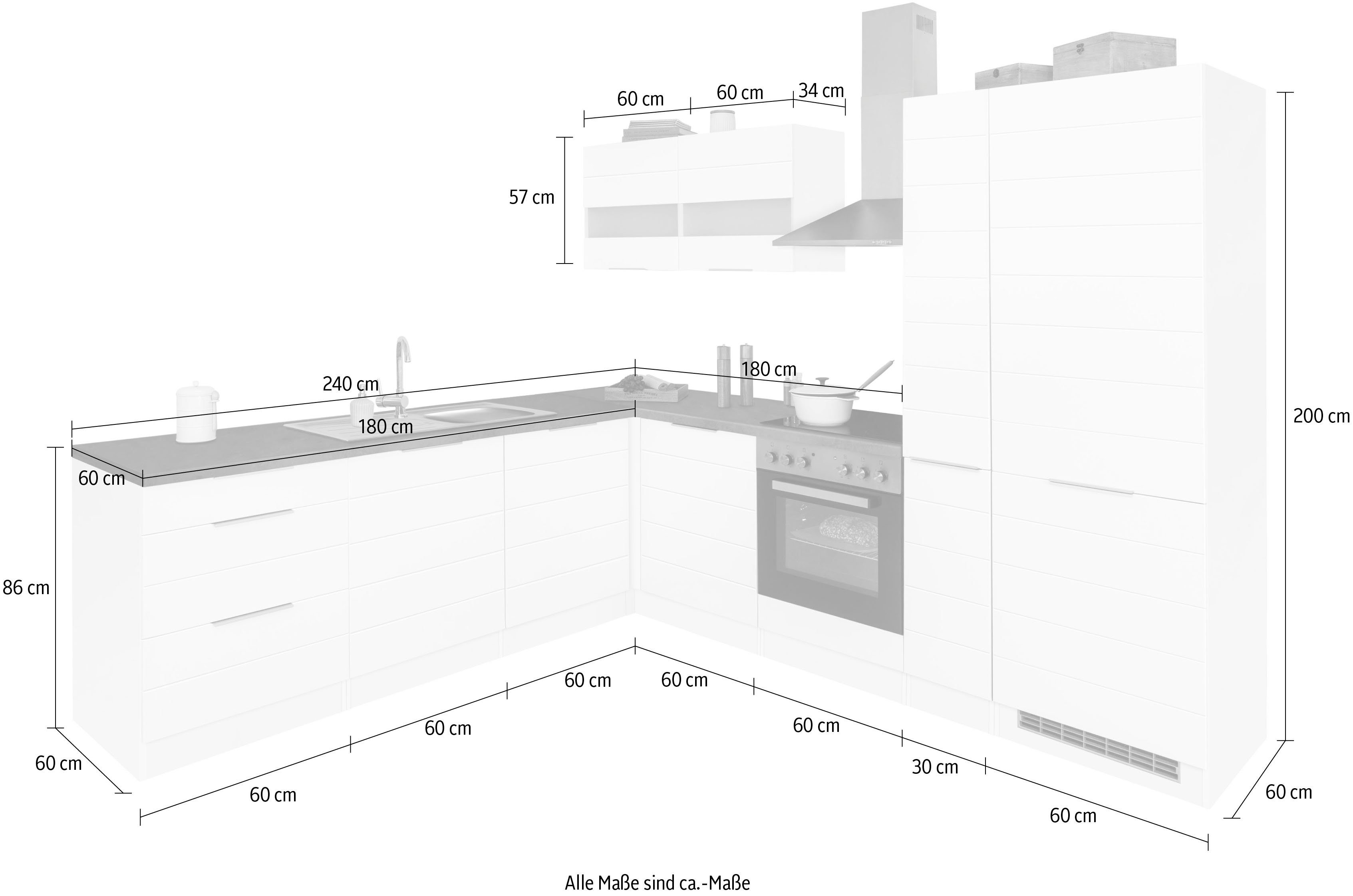 HELD MÖBEL Küche Luhe, Stellbreite 240x270 cm, wahlweise mit oder ohne E-Geräten, MDF-Fronten