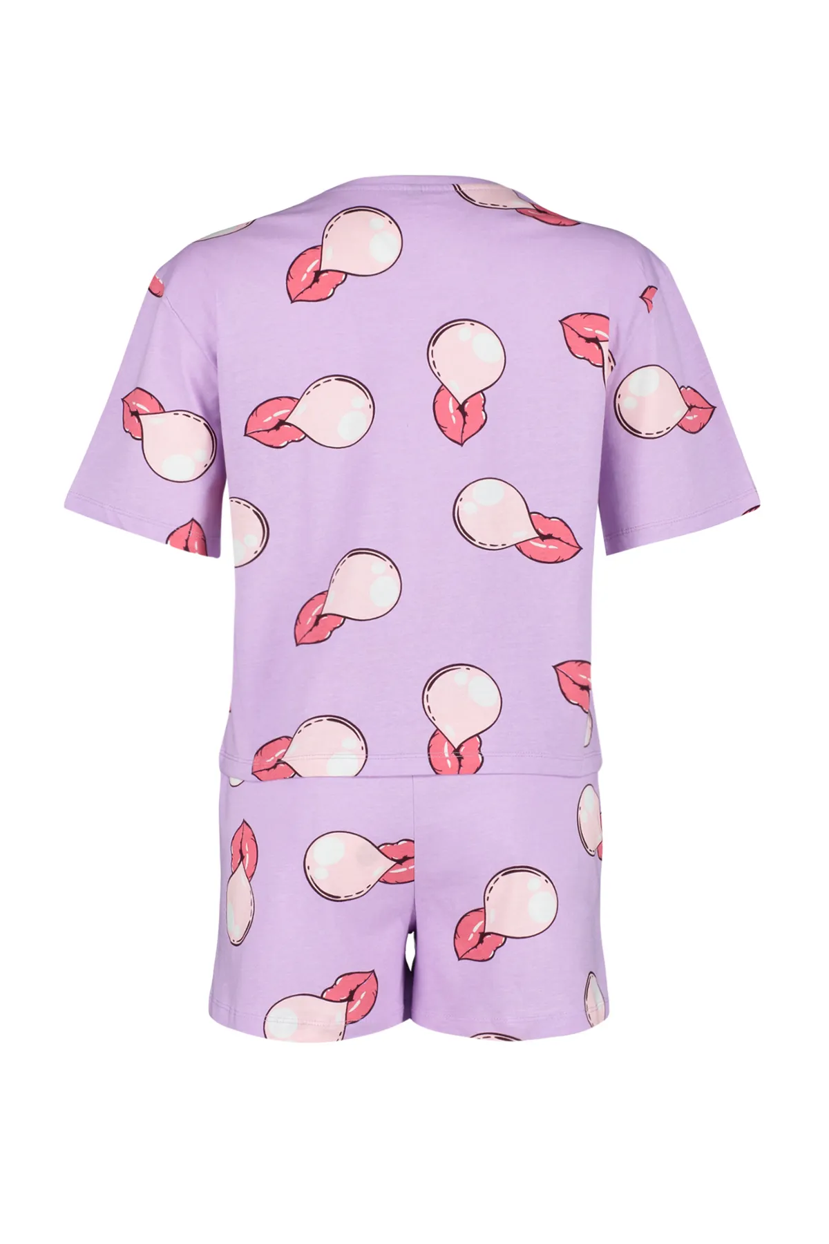 Trendyol Collection  Fliederfarbenes Strickpyjama-Set aus 100 % Baumwolle mit Lippenmuster THMSS24PT00040