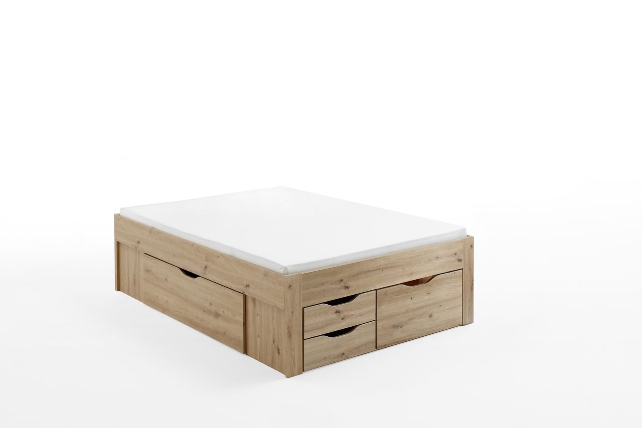 Relita Stauraumbett Noah 140 x 200 cm, mit Rolllattenrost mit 5 Bettschubladen, Ausf. Eiche Artisan Dekor