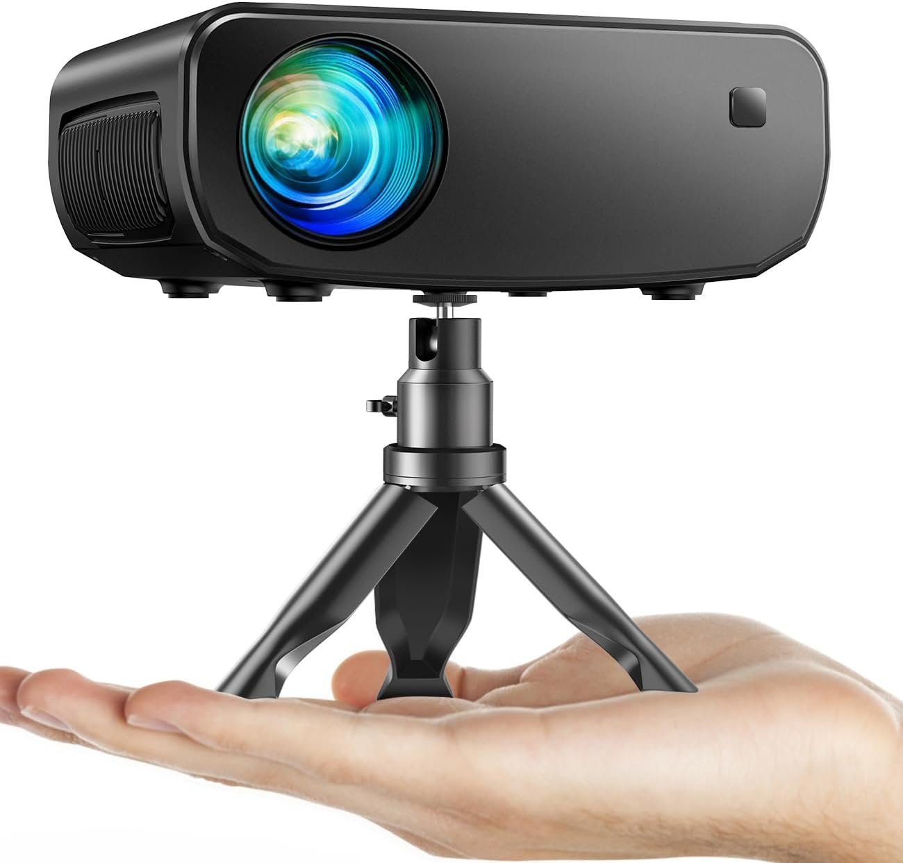 JUNG Mini Tragbarer Beamer Trapezkorrektur 4K 200 ANSI Smart Projektor WiFi Mini-Beamer (10000: 1, 1920 x 1080 px, 4k Heim Kino Full HD Smart Heimkino Bluetooth Tragbar Mobil Minibeamer)