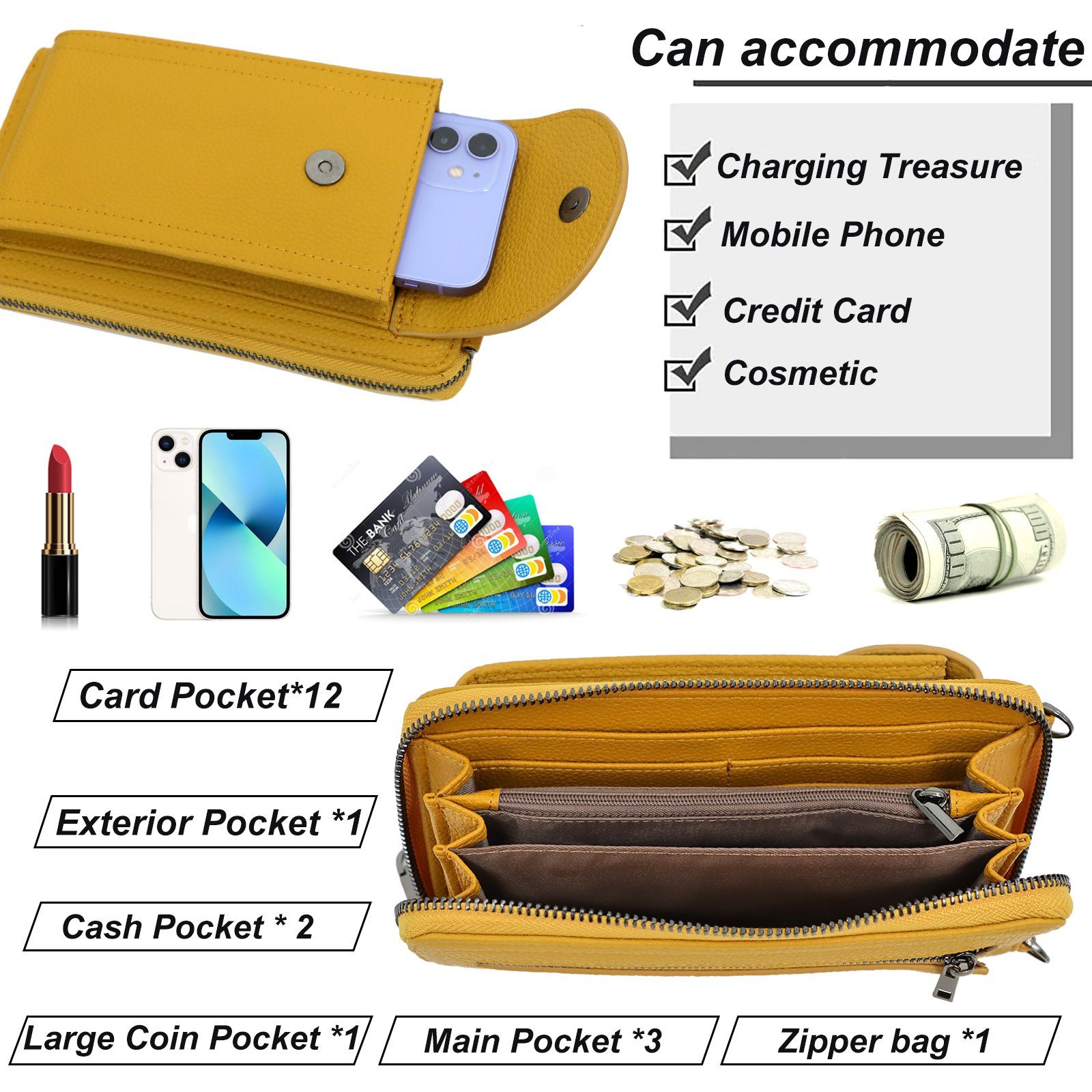 TAN.TOMI Umhängetasche Handy Umhängetasche Damen Handytasche Leder RFID Schultertasche, Klein Phone Tasche bis zu 6.7''