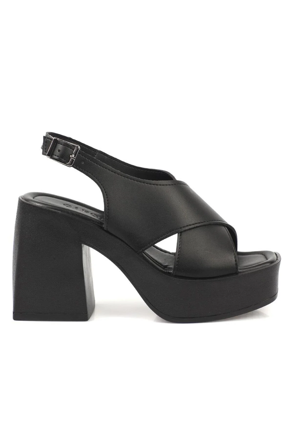 Capone Outfitters  Capone Blunt Toe Cross Wide Strap Plateau-Absatz-Sandalen für Damen in Schwarz