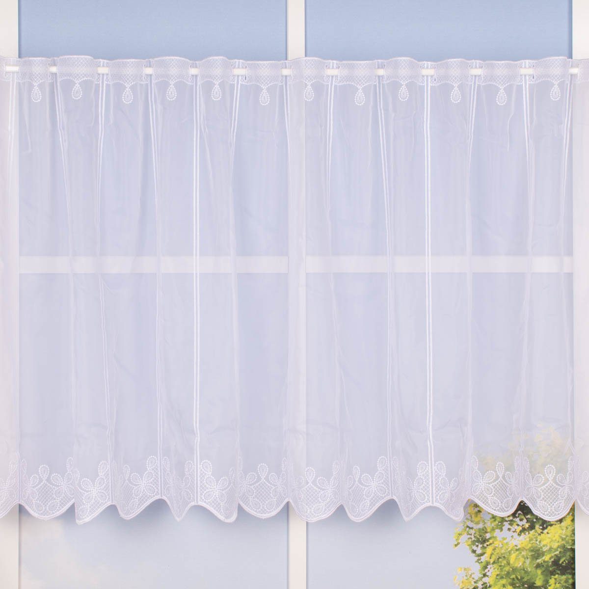 Meterware Scheibengardine Meterware Voile Stickerei Ornamente nähfrei weiß 60cm, SCHÖNER LEBEN., leicht perforiert, Polyester, bestickt