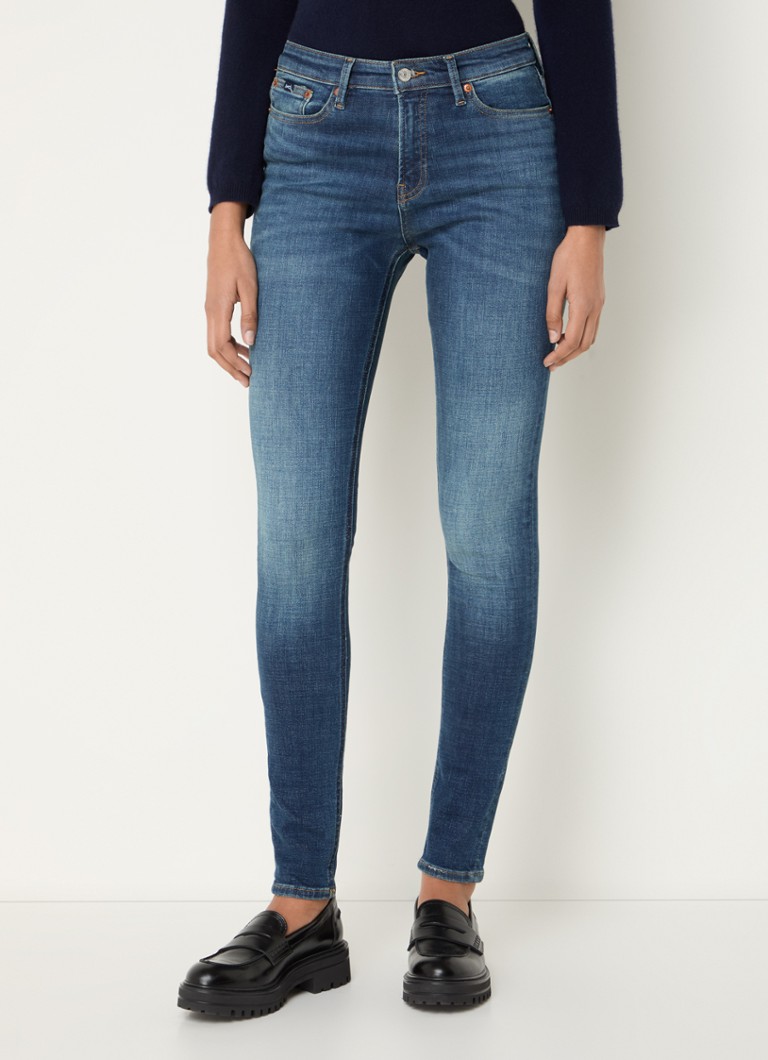 Blugi skinny Denham Azumi cu talie medie, decolorare închisă