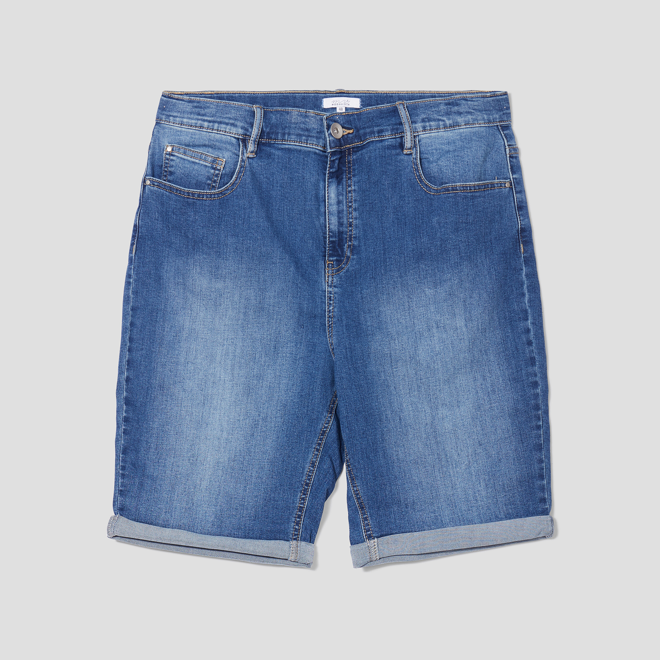 Bermuda straight en jean denim stone femme grande taille | La Halle