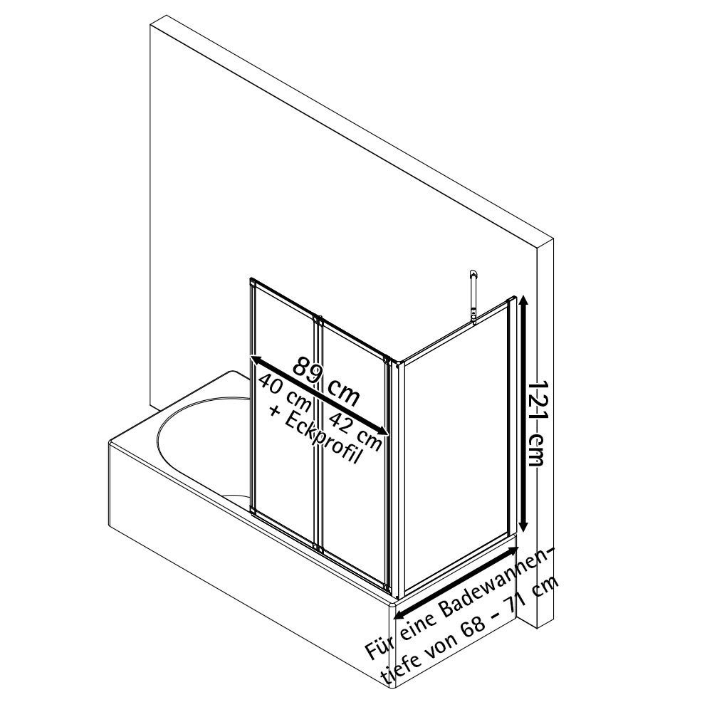 Schulte Badewannenaufsatz Smart BxH: 87 x 121 cm, 2-tlg. + Festelement, 3 mm Sicherheitsglas, zum Kleben - ohne Bohren in die Fliese, inkl. Klebe-Montage-Set