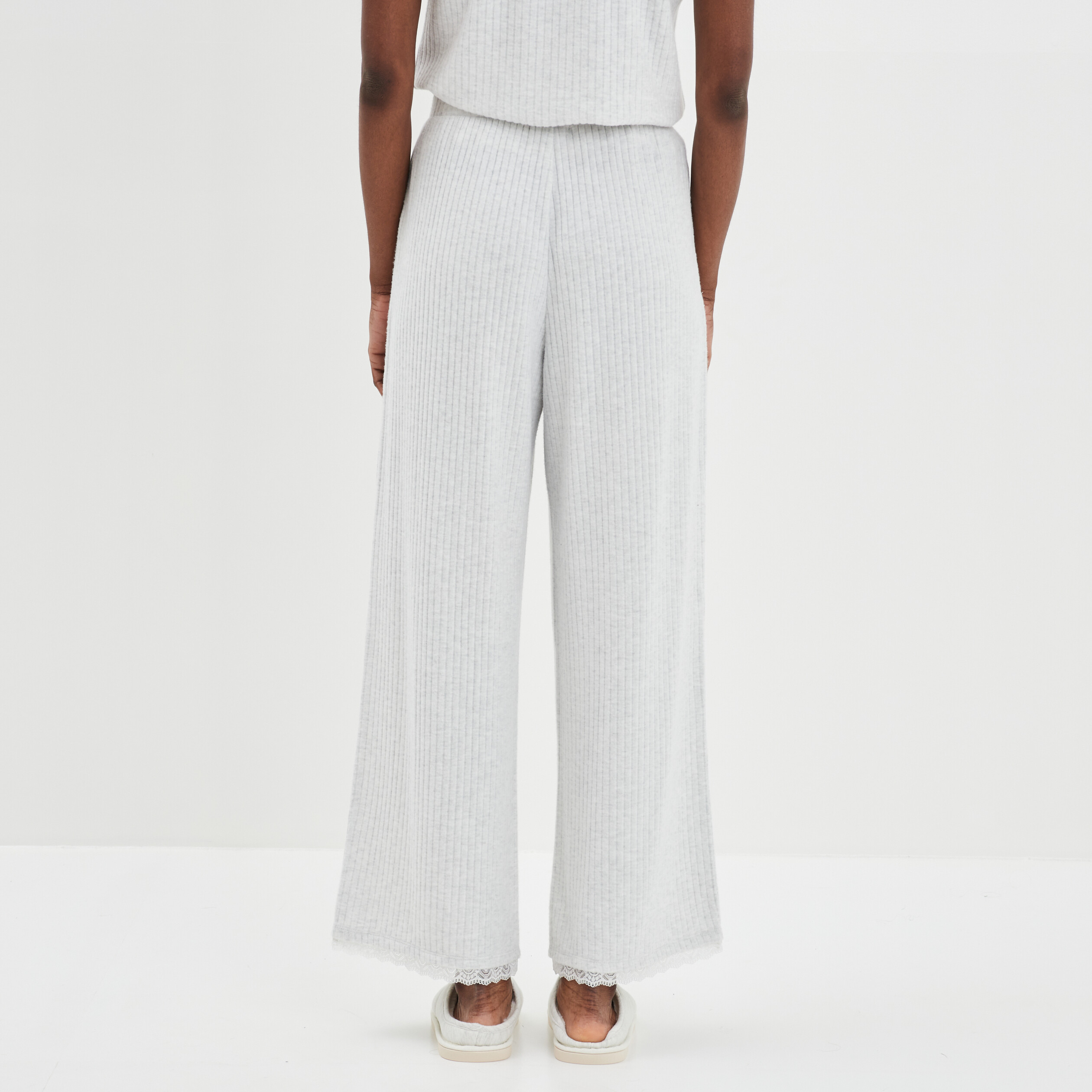 Bas de pyjama pantalon côtelé gris clair femme | La Halle