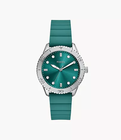Fossil Outlet Uhr Dayle 3-Zeiger-Werk Silikon petrol