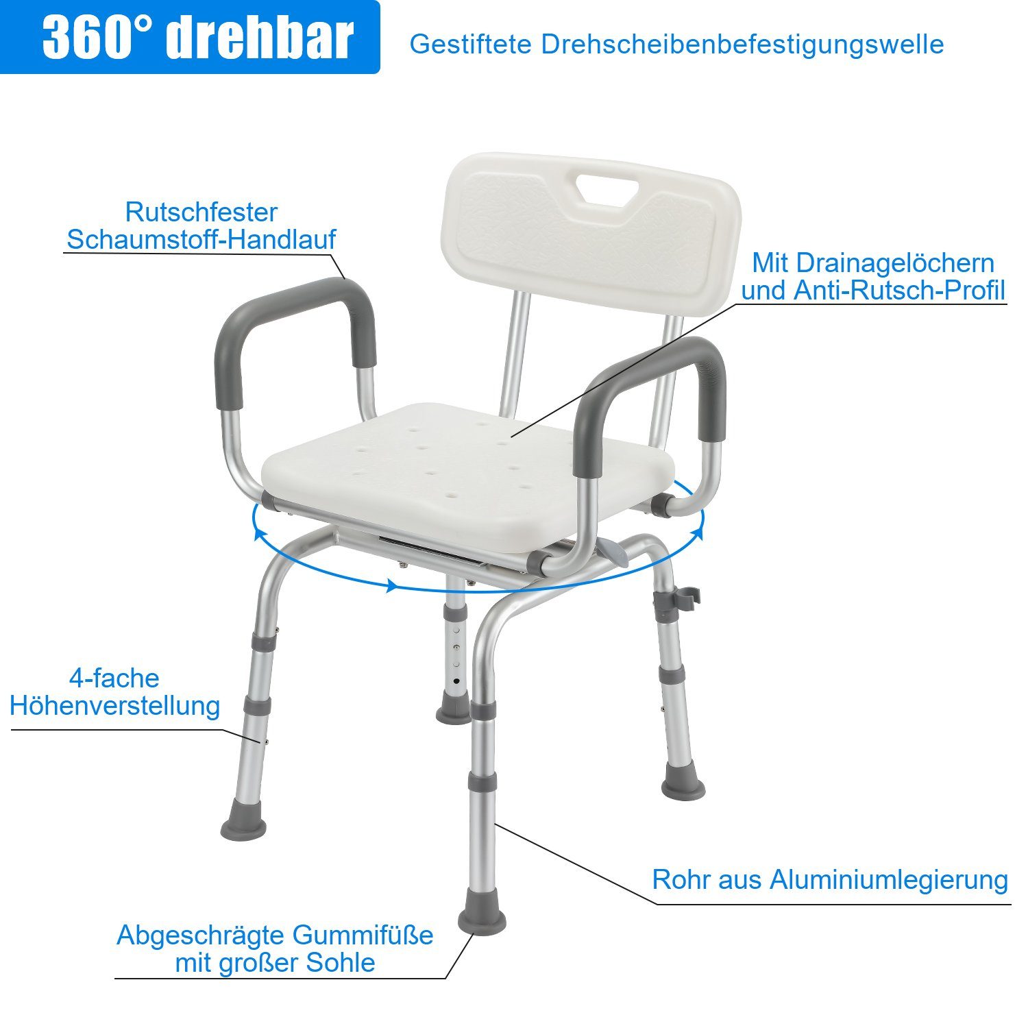 Gimisgu Duschhocker Duschhocker Duschstuhl Badhocker bis 150 kg belastbar