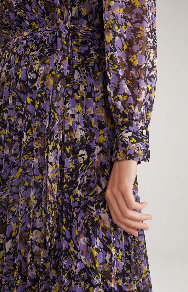 Chiffon-Plissee-Kleid in Lila/Gelb gemustert