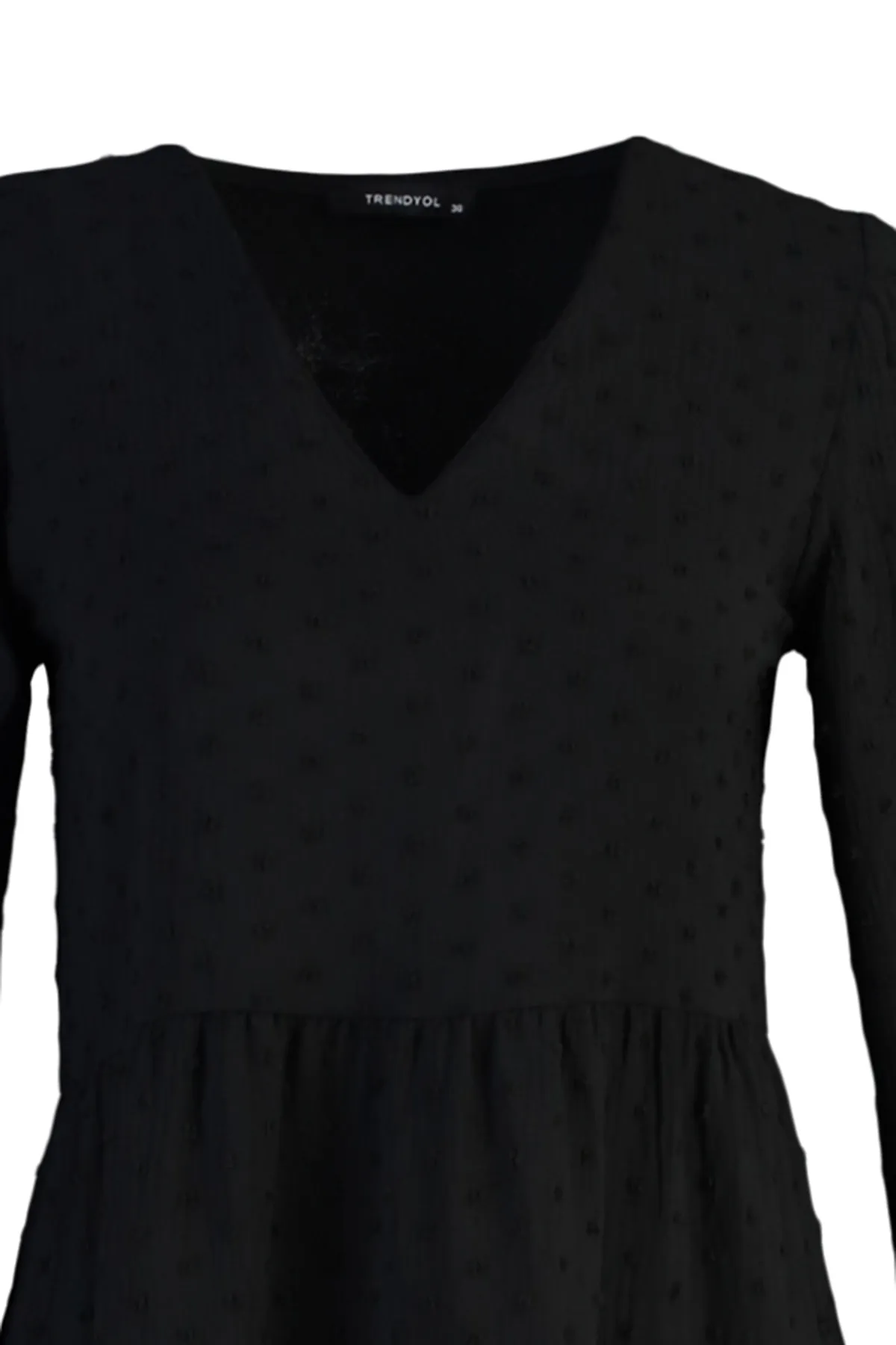 Trendyol Collection  Schwarzes Mini-Kleid mit weitem Schnitt und strukturiertem Volant aus Webstoff TWOAW23EL01479