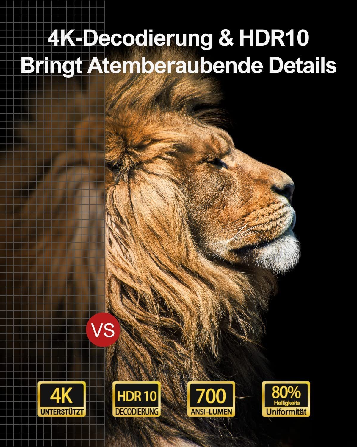 Ultimea Apollo P40 Full HD Native 1080P Beamer (21000 lm, 15000:1, 1920 x 1080 px, Autofokus & ±50° Autotrapezkorrektur,5G WiFi Bluetooth Beamer)