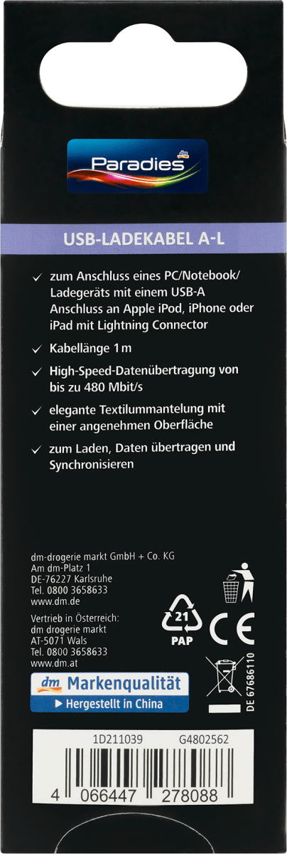 USB Ladekabel USB-A auf Lightning, 1 St
