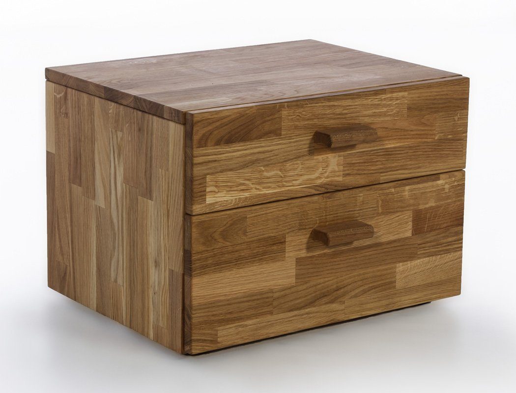 expendio Massivholzbett Cleo (Spar-Set, 3-tlg), Schubladenbett 200x200 Wildeiche mit 2 Schubladen inkl. 2x Nachttisch