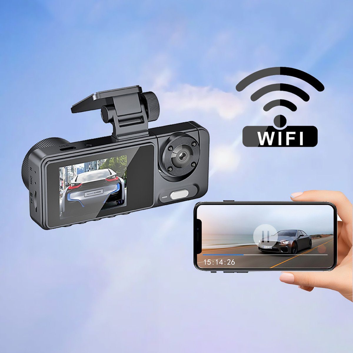 Yoyaxi Umfassende Autoüberwachung mit 3 Kanälen Dashcam (Infrarot-Nachtsicht, wasserdicht, Loop-Aufnahme für mehr Sicherheit)