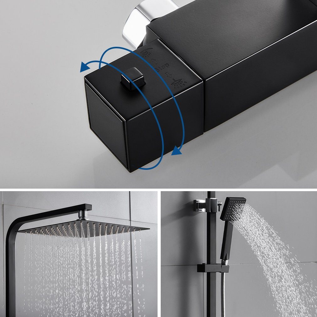 Auralum Duschsystem Duschsystem mit Thermostat Mischbatterie Duschset