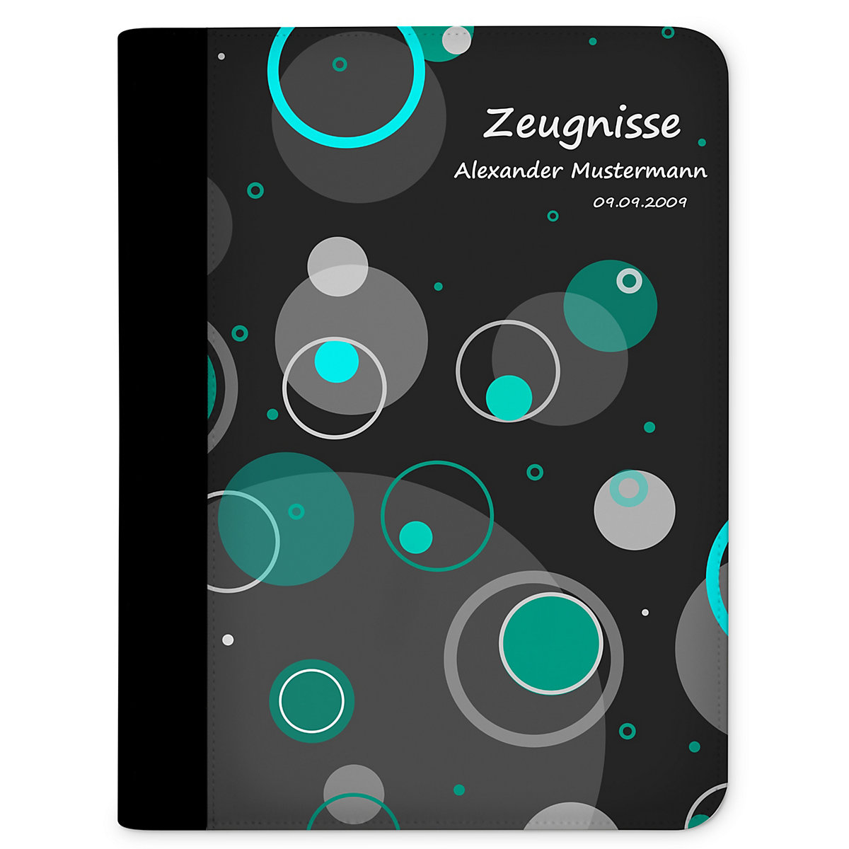Zeugnismappe / Dokumentemappe mit Name personalisiert Kreise Türkis