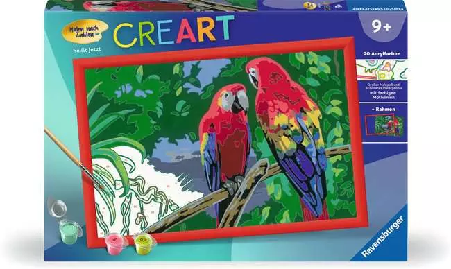 CreArt Bunte Papageien - Malen nach Zahlen für Kinder ab 9 Jahren