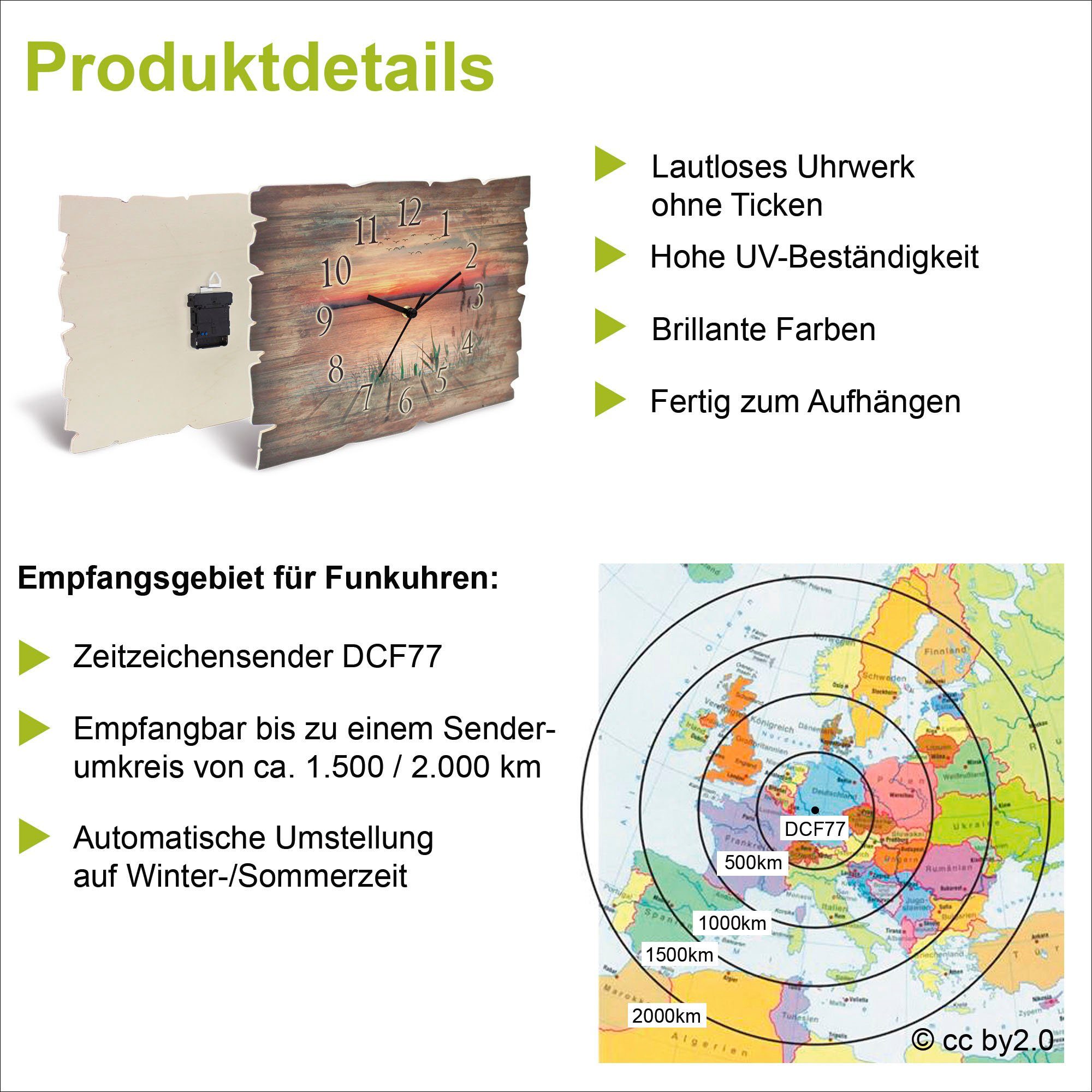 Artland Wanduhr Der See in den Farben der Wolken (wahlweise mit Quarz- oder Funkuhrwerk, lautlos ohne Tickgeräusche)