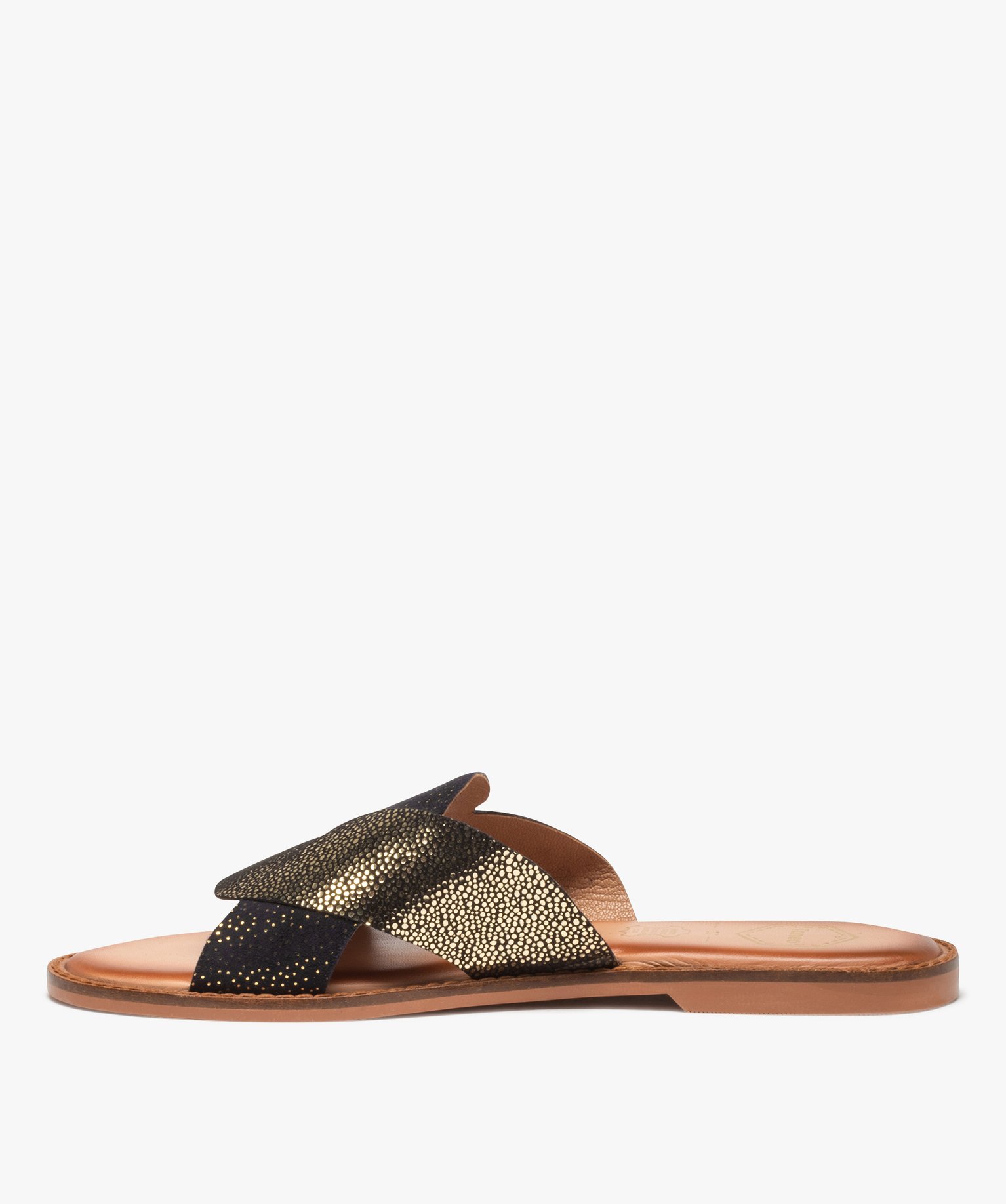 Mules femme à talon plat dessus cuir métallisé – Tanéo noir | GEMO