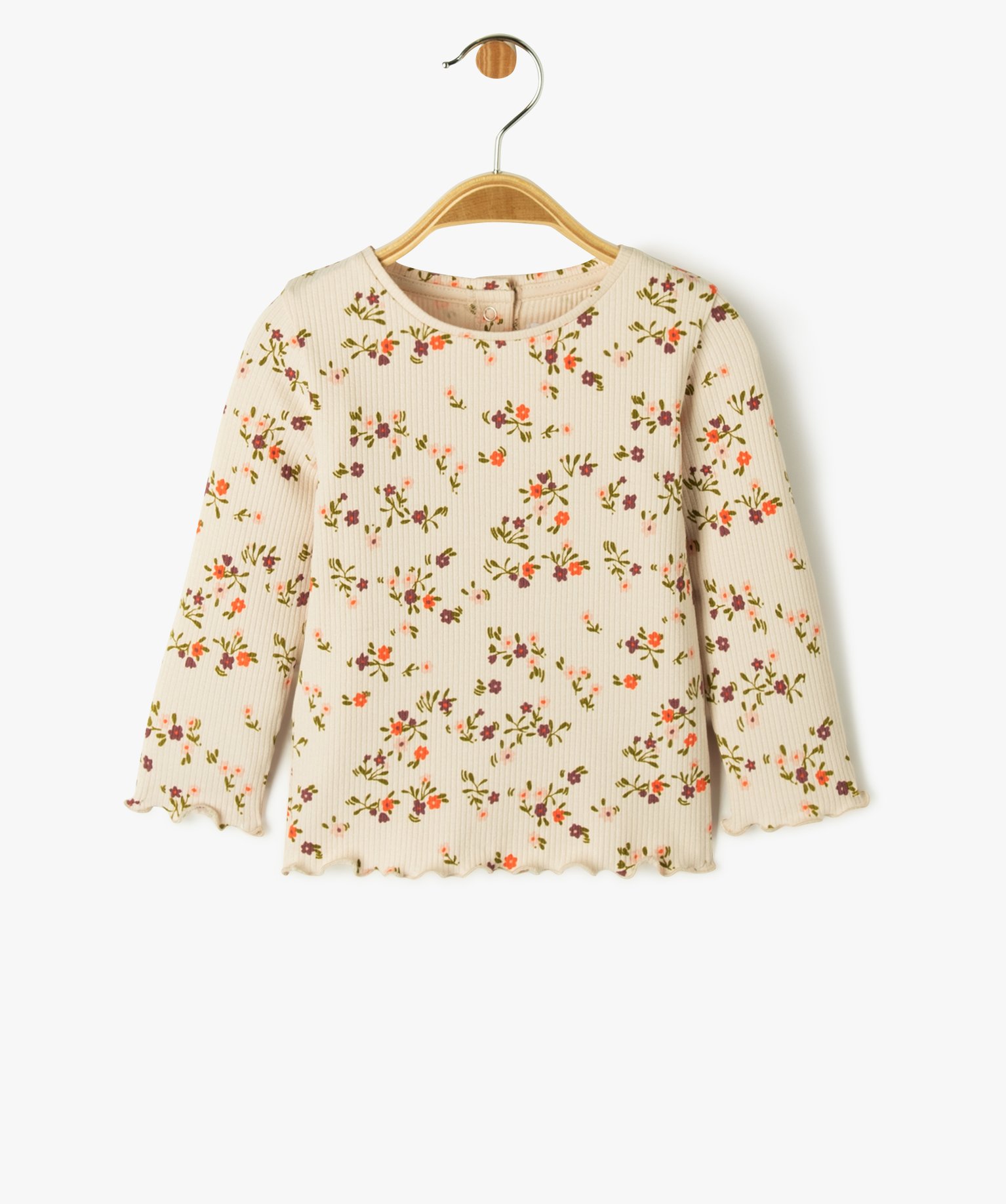 Tee-shirt à manches longues à motifs fleuris bébé fille ecru | GEMO