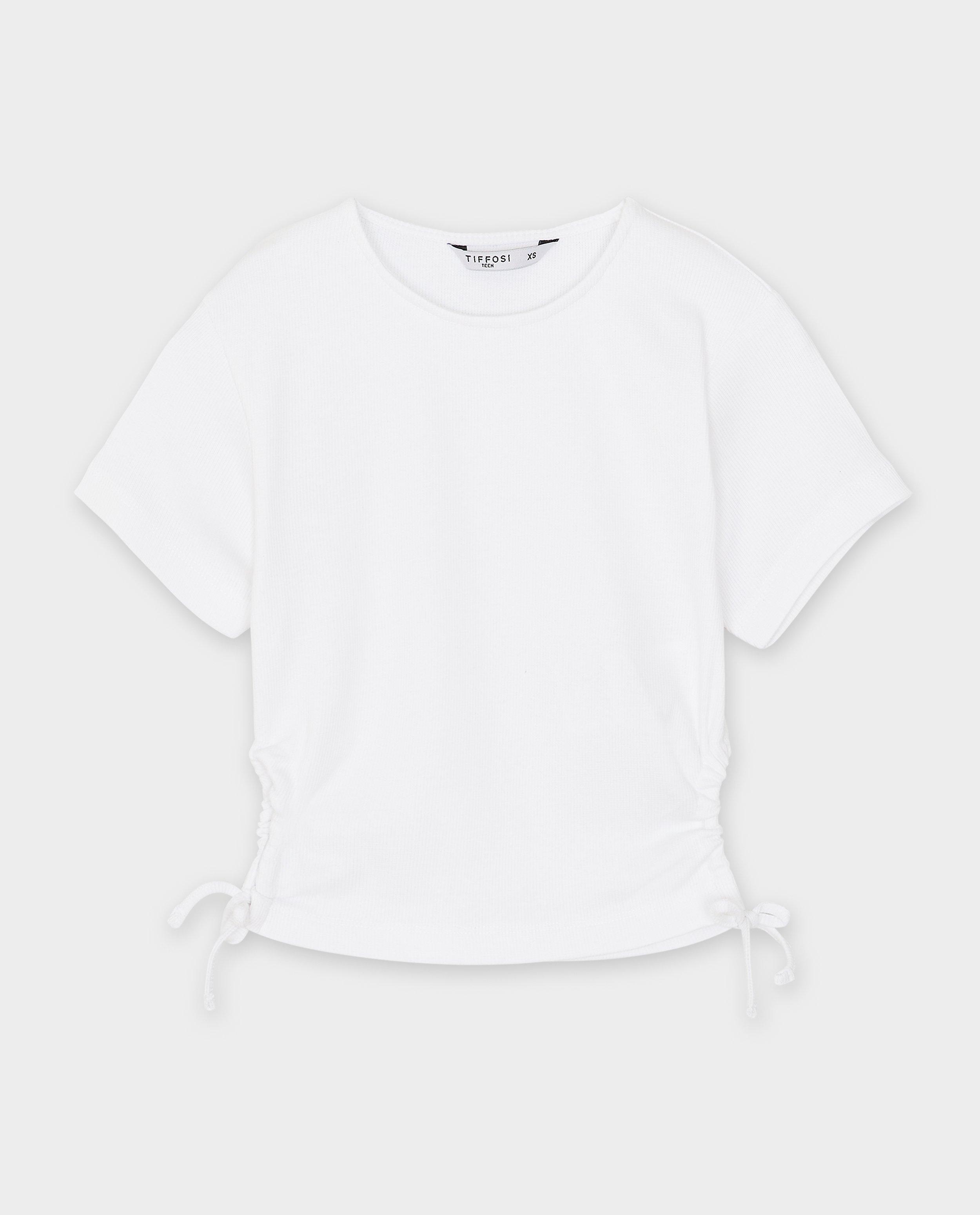 Tricou Tiffosi cu nervuri fine, croială scurtă, alb