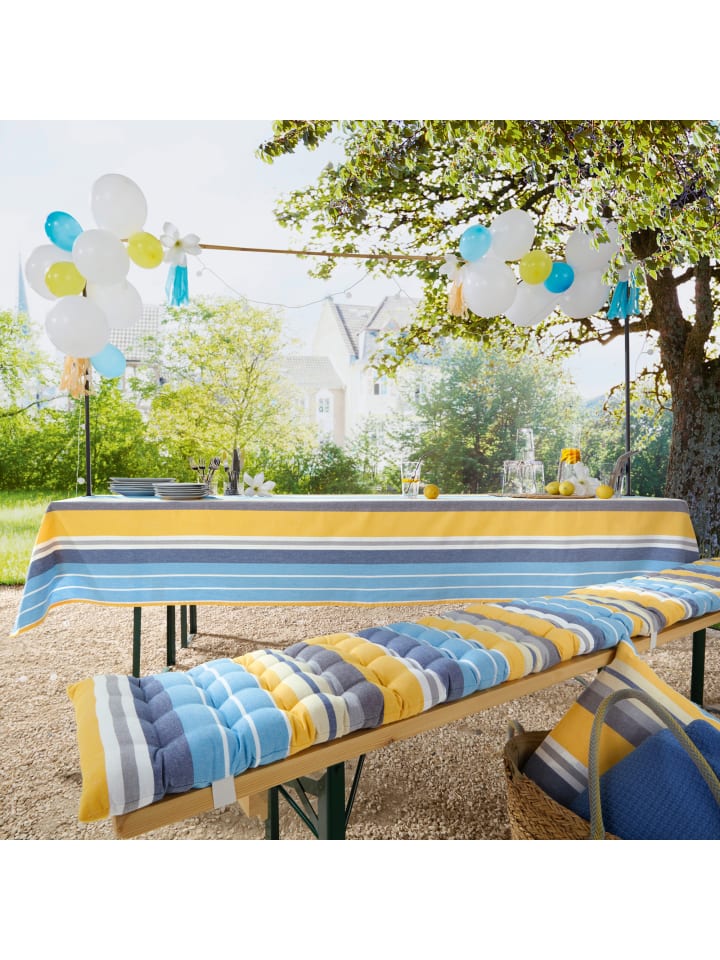 REDBEST buntgewebt, Baumwolle Bierbank-Auflage 2er-Pack in blau-gelb günstig kaufen 220 cm