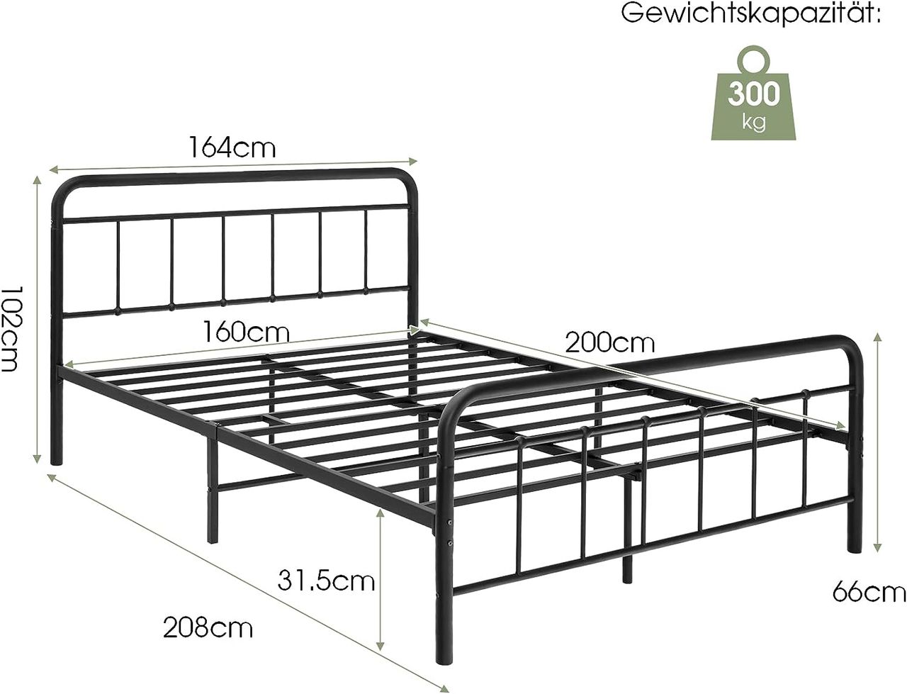 Costway COSTWAY Metallbett Bettrahmen für 200 x 160 cm Matratze