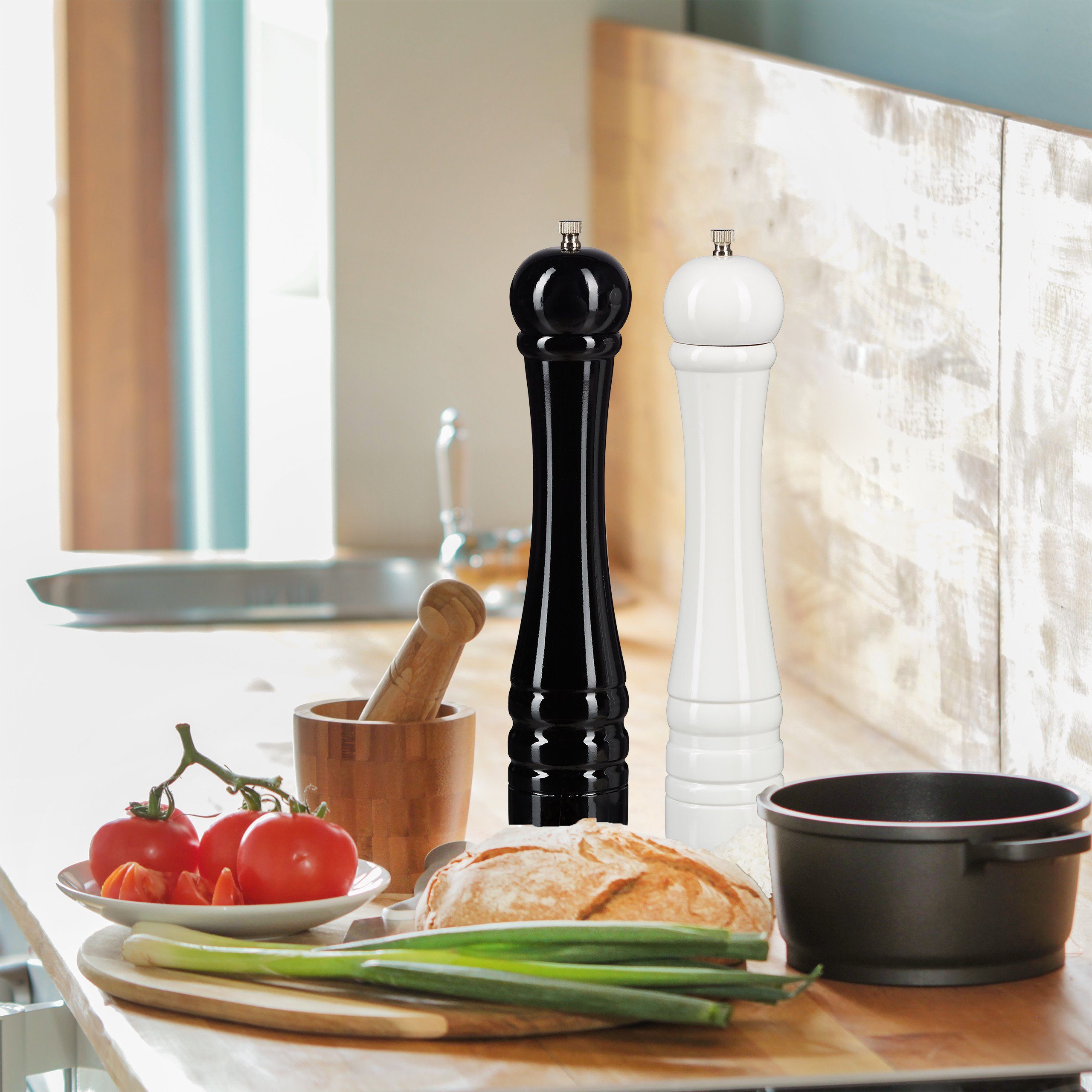 relaxdays Gewürzmühle Gewürzmühle Holz 2er Set groß