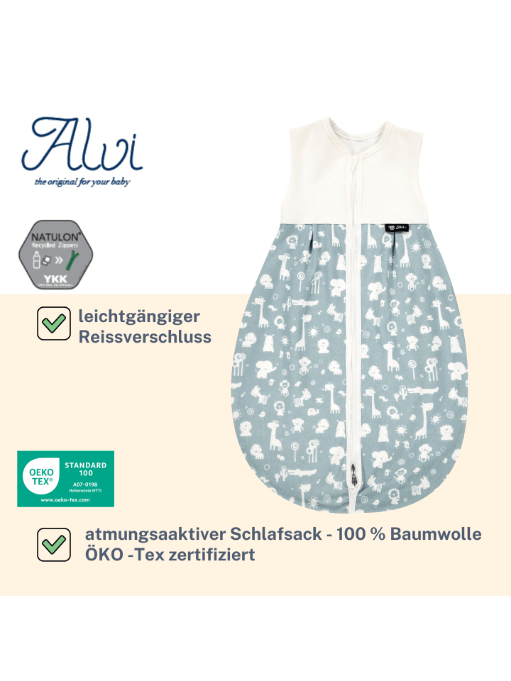 Alvi Mäxchen Sommer Schlafsack light Exclusiv in Zootiere Puderblau günstig kaufen
