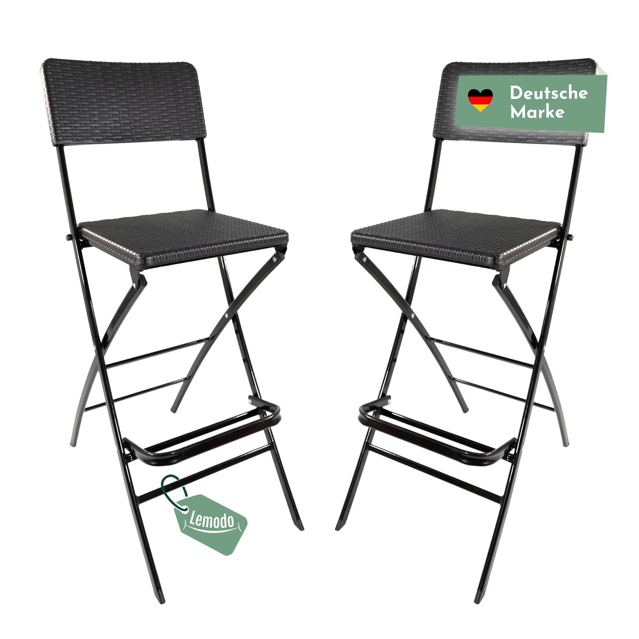 Lemodo Barhocker mit Lehne, klappbare Barstühle als 2er Set, Küchenhocker Sitzfläche in Rattanoptik