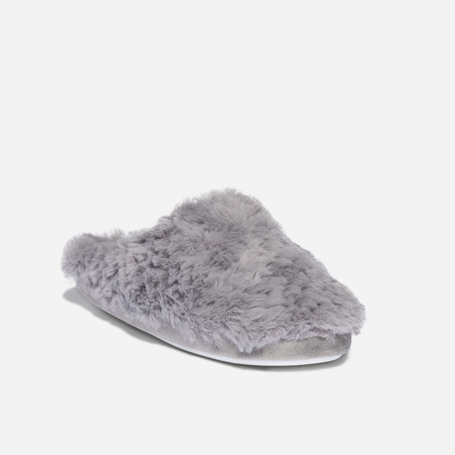 Chausson-mule gris en textile reliefé