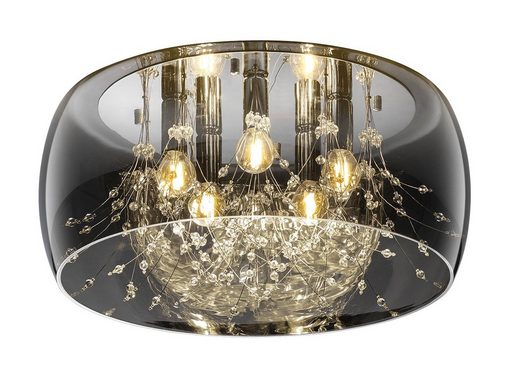 meineWunschleuchte LED Deckenleuchte, Dimmfunktion, LED wechselbar, Warmweiß, groß-e Lampenschirm Rauchglas Designer-lampen über-n Esstisch, Ø50cm