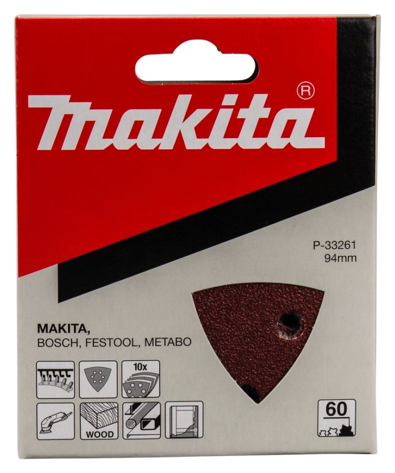 Makita Tilbehør P-33261 Slibeblad 94x94 mm Korn 60 RØD 10 stk.