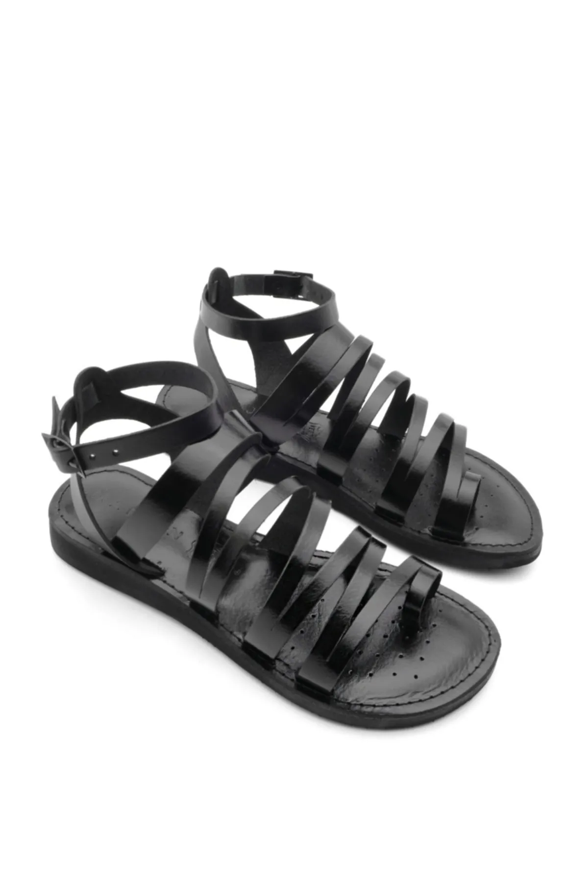 Marjin  Damen-Flip-Flops aus echtem Leder mit leichter Eva-Sohle, Alltagssandalen Saper schwarz